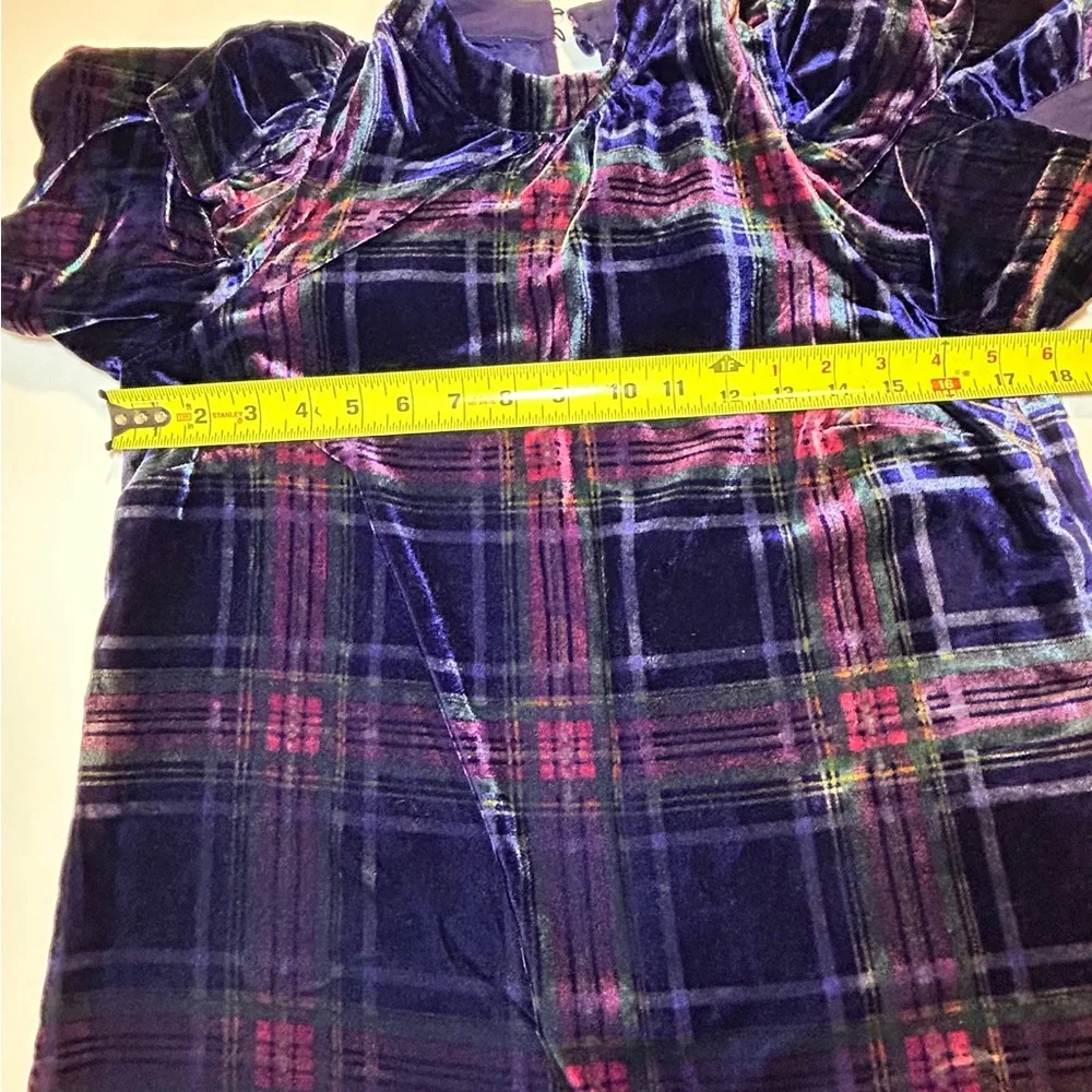 Boden Velvet Plaid Puff Sleeve Top - Navy, Red & Green size US 4 UK 8
